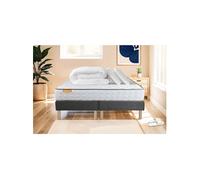 Matelas 180 x 200 cm Memo - Mousse à mémoire de forme - Ep : 20 cm - sommier Gris avec 2 oreillers et couette