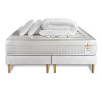 Matelas 180 x 200 cm Vingt-Huit - Ressorts ensachés et mémoire de forme - Ep : 28 cm - sommier Blanc avec 2 oreillers et couette G