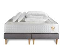 Matelas 180 x 200 cm Vingt-Quatre - Ressorts ensaches et memoire de forme - Ep : 24 cm - sommier Gris avec 2 oreillers et couette