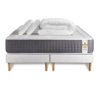 Matelas 180 x 200 cm Vingt-Six - Ressorts ensachés et mémoire de forme - Ep : 26 cm - sommier Blanc avec 2 oreillers et couette