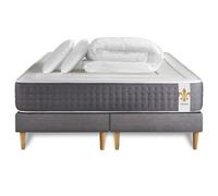 Matelas 180 x 200 cm Vingt-Six - Ressorts ensachés et mémoire de forme - Ep : 26 cm - sommier Gris avec 2 oreillers et couette