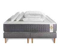 Matelas 200 x 200 cm Vingt-Six - Ressorts ensachés et mémoire de forme - Ep : 26 cm - sommier Gris avec 2 oreillers et couette G