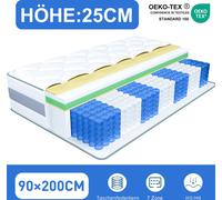 Matelas 90x200 25 cm avec surmatelas intégré, matelas 7 zones, matelas à poches H3/H4
