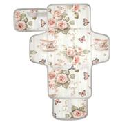 Matelas à langer portable réutilisable avec poche à mouchoirs étanche pour bébé Kit de station de voyage pour bébé Été Vintage Peach Cups Roses