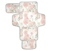 Matelas à langer réutilisable avec poche à mouchoirs, matelas à langer portable avec oreiller intégré, motif lapins rouges clairs, dessin animé mignon