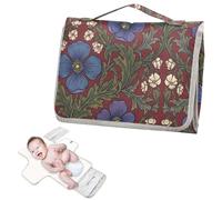 Matelas à langer réutilisable avec poche à mouchoirs, motif coquelicot William Morris bleu du Bhoutan, tapis à langer pour table de bébé, kit de voyage cambiador de pa ales para Bebes
