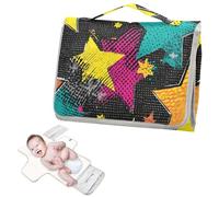 Matelas à langer réutilisable avec poche à mouchoirs, motif étoiles jaunes, vertes, style griffonnage, noir, tapis à langer portable avec oreiller intégré cambiador de pa?ales para Bebes