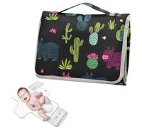 Matelas à langer réutilisable avec poche à mouchoirs, motif hippopotame tropical, cactus noir et rose, tapis à langer de voyage pour bébé et nourrisson, kit de voyage cambiadores de pa?ales para Bebes