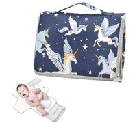 Matelas à langer réutilisable avec poche à mouchoirs Motif licornes et pégase Bleu marine