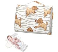 Matelas à langer réutilisable avec poche à mouchoirs, tapis à langer avec coussin intégré Motif chiots et chiens Marron