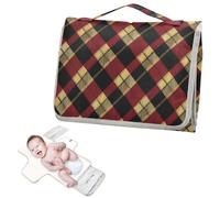 Matelas à langer réutilisable avec poche à mouchoirs, tapis à langer classique à carreaux dorés et rouges, tapis à langer de voyage léger et pliable cambiadores de pa?ales para Bebes