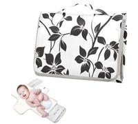 Matelas à langer réutilisable avec poche à mouchoirs, tapis à langer portable pour bébé, kit de station de voyage, motif fleur noire et silhouette blanche