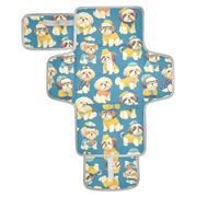 Matelas à langer réutilisable avec poche à mouchoirs, tapis à langer portable pour mamans, papas, chiens mignons de dessin animé bleu