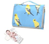 Matelas à langer réutilisable avec poche en tissu - Matelas à langer de voyage avec oreiller intégré - Motif chardonneret américain - Bleu