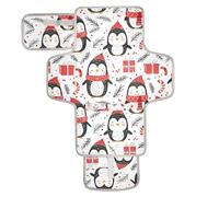 Matelas à langer réutilisable avec poche en tissu - Matelas à langer de voyage léger et pliable - Motif pingouin de Noël