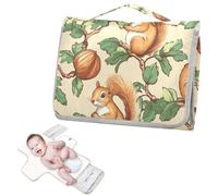 Matelas à langer réutilisable avec poche en tissu - Motif écureuil et noisette - Unique - Imperméable - Kit de voyage pour bébé