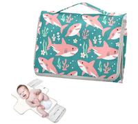 Matelas à langer réutilisable avec poche en tissu - Motif requin rose - Happy Ocean Turquoise - Matelas à langer pour mamans, papas, cambiador de pa?ales para Bebes