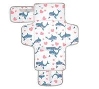 Matelas à langer réutilisable avec poche en tissu pour table à langer avec oreiller intégré Motif requin de dessin animé Happy Valentine Blanc