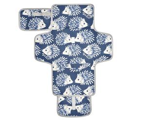 Matelas à langer réutilisable avec poche en tissu pour table à langer avec oreiller intégré Style Henri Hérisson Bleu indigo