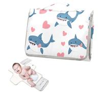 Matelas à langer réutilisable et lavable avec poche à mouchoirs Happy Valentines Cartoon Shark Blanc Portable Matelas à langer pour bébé Kit de voyage Cambiadores de pa?ales para Bebes