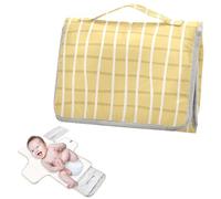 Matelas à langer réutilisable imperméable avec poche à mouchoirs, matelas à langer portable léger et pliable - Bandes abstraites à carreaux jaunes