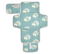 Matelas à langer réutilisable imperméable avec poche à mouchoirs pour bébé avec oreiller intégré Old Slow Style hérisson écume de mer Bleu sarcelle