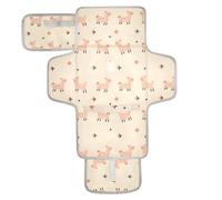 Matelas à langer réutilisable portable avec poche à mouchoirs, matelas à langer de voyage pour bébé avec oreiller intégré, animal de dessin animé, lama, rose beige