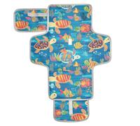 Matelas à langer réutilisable portable avec poche à mouchoirs pour table à langer, kit de station de voyage pour nourrisson, tortue de mer colorée