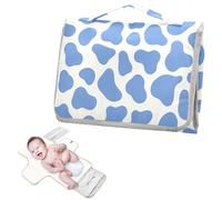 Matelas à langer réutilisable pour bébé avec poche à mouchoirs, matelas à langer imperméable, léger et pliable, imprimé vache bleu