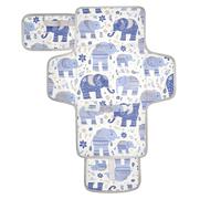 Matelas à langer réutilisable pour bébé avec poche à mouchoirs - Matelas à langer portable avec oreiller intégré - Motif éléphant de dessin animé délicat - Bleu foncé