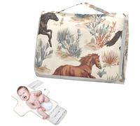 Matelas à langer réutilisable pour bébé avec poche à mouchoirs, motif chevaux cactus, beige, tapis à langer avec oreiller intégré cambiadores de pa?ales para Bebes