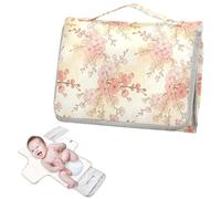 Matelas à langer réutilisable pour bébé avec poche à mouchoirs - Motif fleurs rouges et roses - Matelas à langer portable pour nouveau-nés filles et garçons cambiadores de pa?ales para Bebes