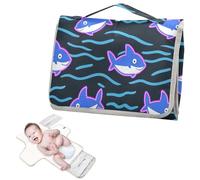 Matelas à langer réutilisable pour bébé avec poche à mouchoirs, motif vague de requin fluorescent, tapis à langer portable pour mamans, papas, cambiador de pa?ales para Bebes