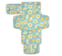 Matelas à langer réutilisable pour bébé avec poche à mouchoirs pour table à langer, léger et pliable, motif fleurs jaunes, bleu