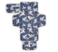 Matelas à langer réutilisable pour bébé avec poche à mouchoirs, tapis à langer léger et pliable avec motif licornes et pégase de dessin animé, bleu marine