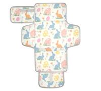 Matelas à langer réutilisable pour bébé avec poche à mouchoirs, tapis à langer portable pour bébé, kit de station de voyage, silhouette de lapin de Pâques pastel