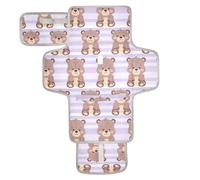 Matelas à langer réutilisable pour bébé avec poche en tissu imperméable pour maman, papa, dessin animé, petits ours légers, rayures violettes