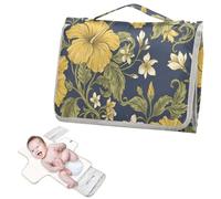 Matelas à langer réutilisable pour enfant avec poche à mouchoirs, motif Bunga Raya, jaune vintage Malaisie, tapis à langer portable pour mamans, papas, cambiador de pa?ales para Bebes