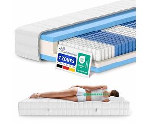Matelas à ressorts ensachés 70x190 avec 1000 ressorts et 7 zones de confort - Soutien et adaptabilité parfaits - Matelas 70 x 190 cm 24 cm epaisseur - Matelas orthopédique 70/190 - équilibré