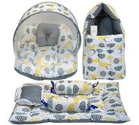 Matelas avec filet | Sac de transport | Parure de lit 4 pièces | Sprial gris (0-6 mois) (ensemble complet)