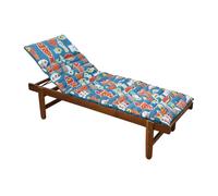 Matelas bain de soleil polycoton matelassé poissons Bleu 60x180 cm