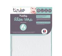 Matelas bébé 60x120x10cm Aloe vera TINEO - Peau Sensible - Propriétés Anti Bactériennes/Allergènes - Apaisant - Fabriqué En France