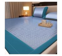 Matelas Couchage Rafraîchissant en Rotin Et Bambou, Matelas De Lit Pliable avec 2 Taies d'oreiller, Literie D'été Respirante for La Maison, Le Dortoir Ou Les Voyages(Blue,180 * 220CM)