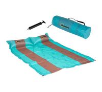 Matelas De Camping 2 Places Autogonflant Avec Oreillers Et Sac De Transport Turquoise Marron