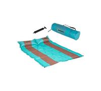 Matelas de camping 2 places autogonflant avec oreillers et sac de transport turquoise marron