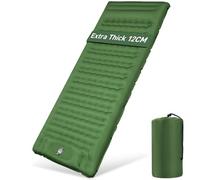 Matelas de camping auto-gonflant - 12 cm - Matelas gonflable épais - Auto-gonflant - Avec pompe à pied - Empêche la perte d'air - Matelas gonflable ultra léger - Imperméable - Pour l'extérieur - Vert