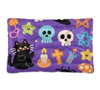 Matelas de couchage lavable doux antidérapant pour chien motif tête de mort d'Halloween noir pour chiens de taille moyenne/grande 91,4 x 61 cm