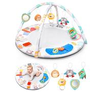 Matelas de Jeu Montessori pour Bébé & Tapis d'Activité pour le Développement Cérébral (0-12 Mois) | 5 Zones Sensorielles + 5 Jouets | Tapis d'Activité Portable pour le Temps sur le Ventre, Étape par