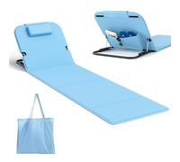 Matelas de plage pliable avec 5 dossiers réglables, 165 x 55 cm, avec appui-tête et sac de rangement, bleu, 1 pièce