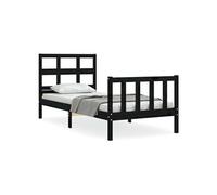 Cadre de lit avec tête de lit noir petit simple bois massif, lit, mobilier de chambre à coucher, lit en bois, lit simple, cadre de lit en bois